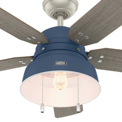 52 inch Mill Valley Indigo Blue Damp Rated Ceiling Fan with LED Light Kit and Pull Chain