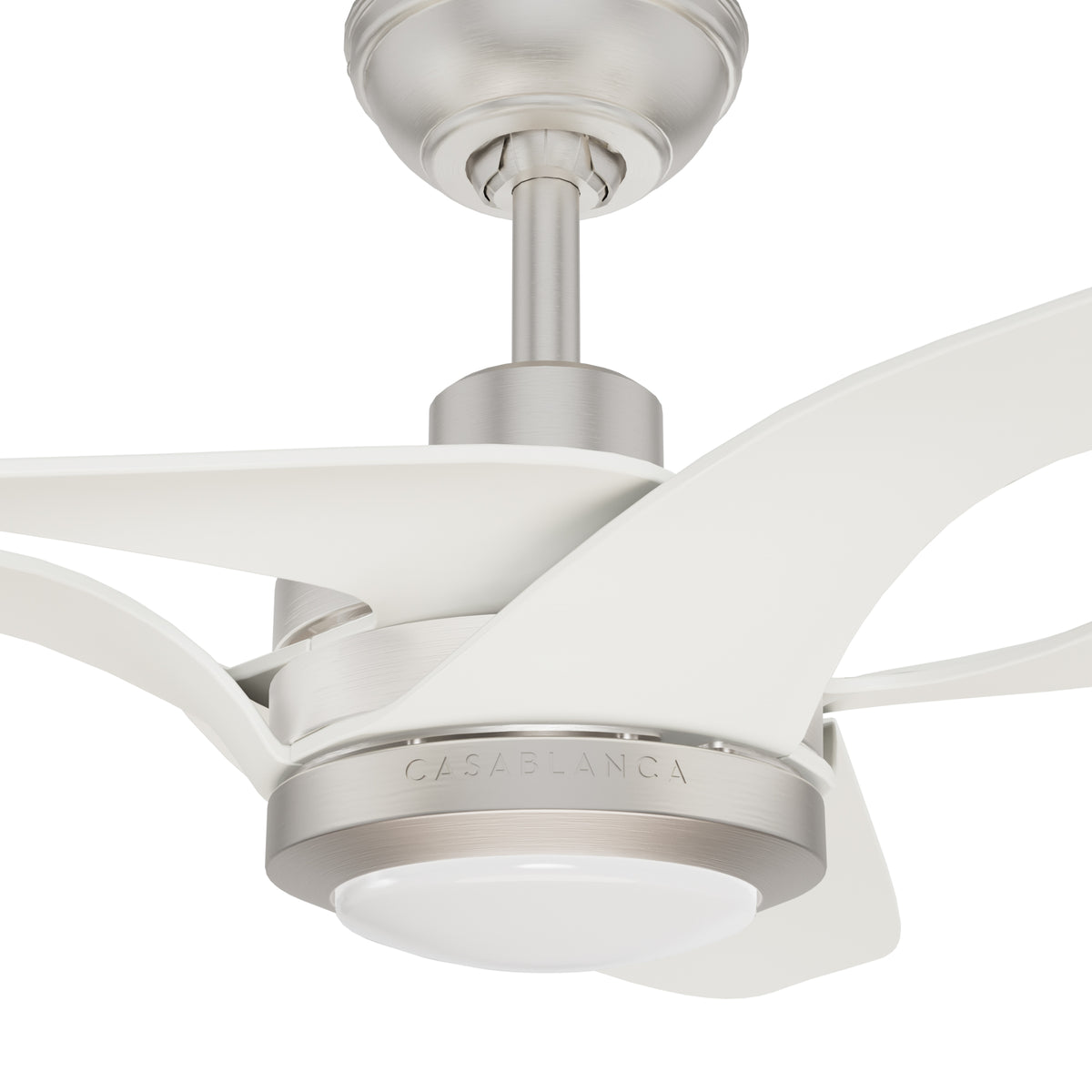 Casablanca 60 inch Inez ENERGY STAR® Brushed Nickel Damp Rated Ceiling Fan with LED Light Kit and Wall Control and Handheld Remote