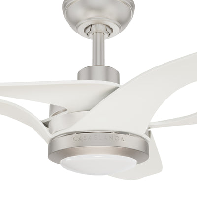 Casablanca 60 inch Inez ENERGY STAR® Brushed Nickel Damp Rated Ceiling Fan with LED Light Kit and Wall Control and Handheld Remote