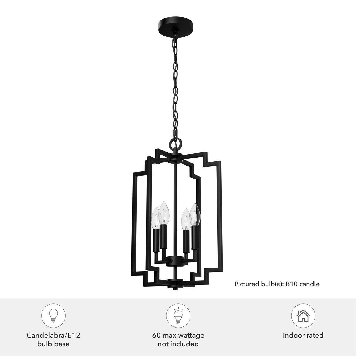 Zoanne 14-inch 4-light Matte Black Lantern Pendant