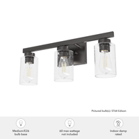 Hartland 22-inch 3-light Noble Bronze Vanity Light with Seeded Glass
