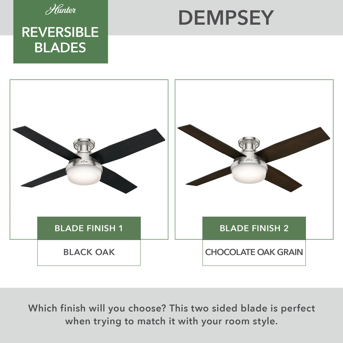 52 inch Dempsey Brushed Nickel Low Profile Ceiling Fan with LED Light Kit and Handheld Remote