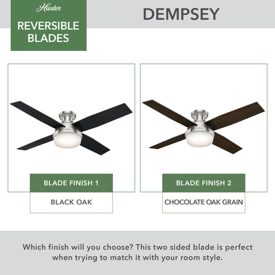 52 inch Dempsey Brushed Nickel Low Profile Ceiling Fan with LED Light Kit and Handheld Remote