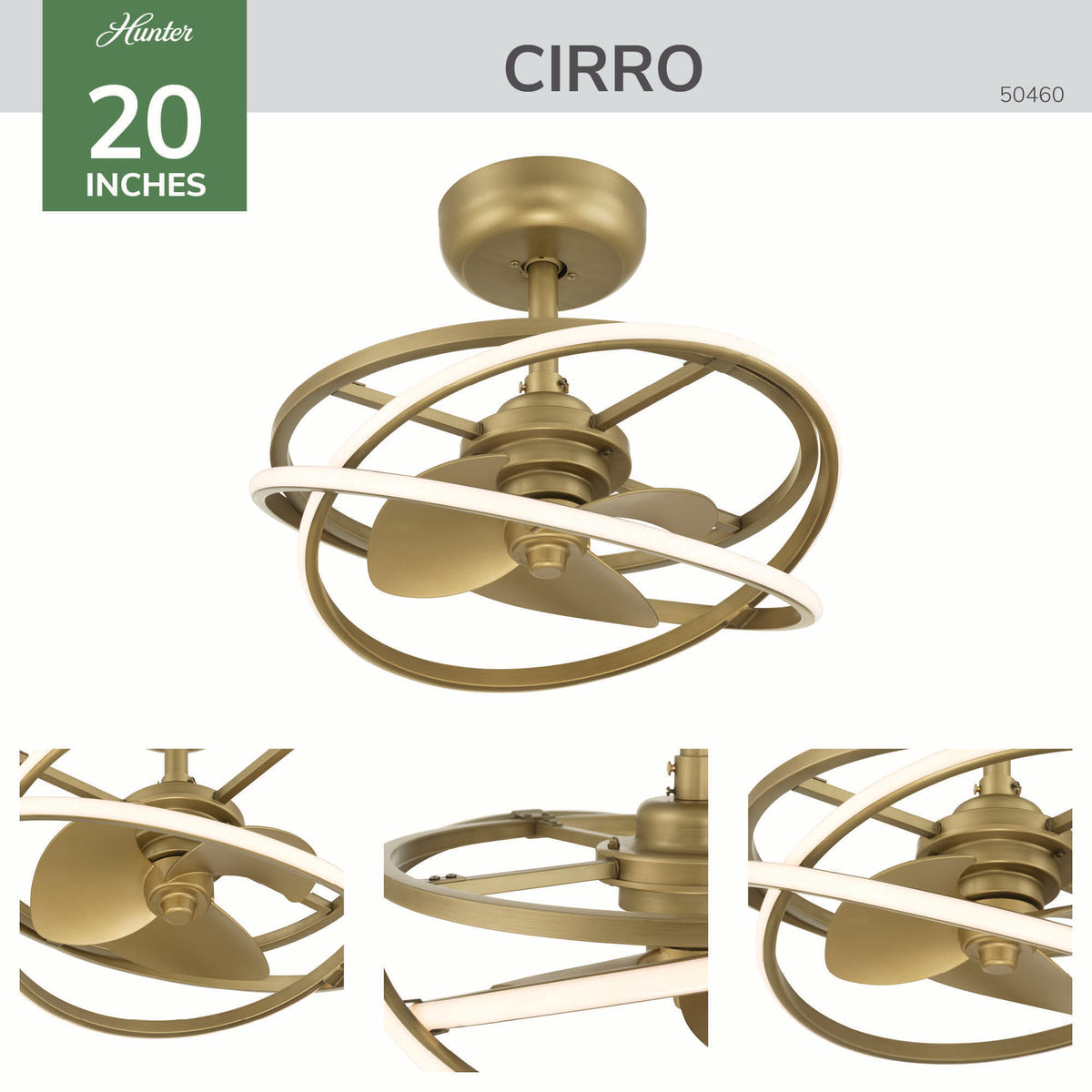 20 inch Cirro Fandelier Luxe Gold Ceiling Fan with LED Light Kit and Handheld Remote