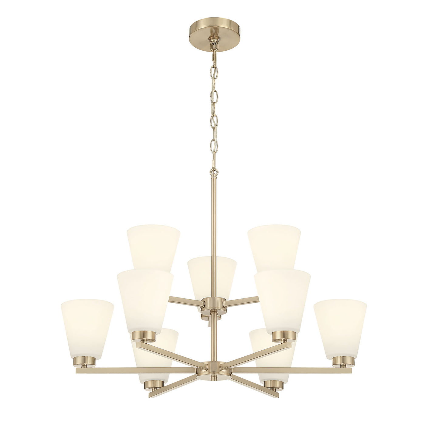 28.5-inch Strayhan Modern Gold 9-Light White Frosted Glass Chandelier