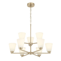 28.5-inch Strayhan Modern Gold 9-Light White Frosted Glass Chandelier
