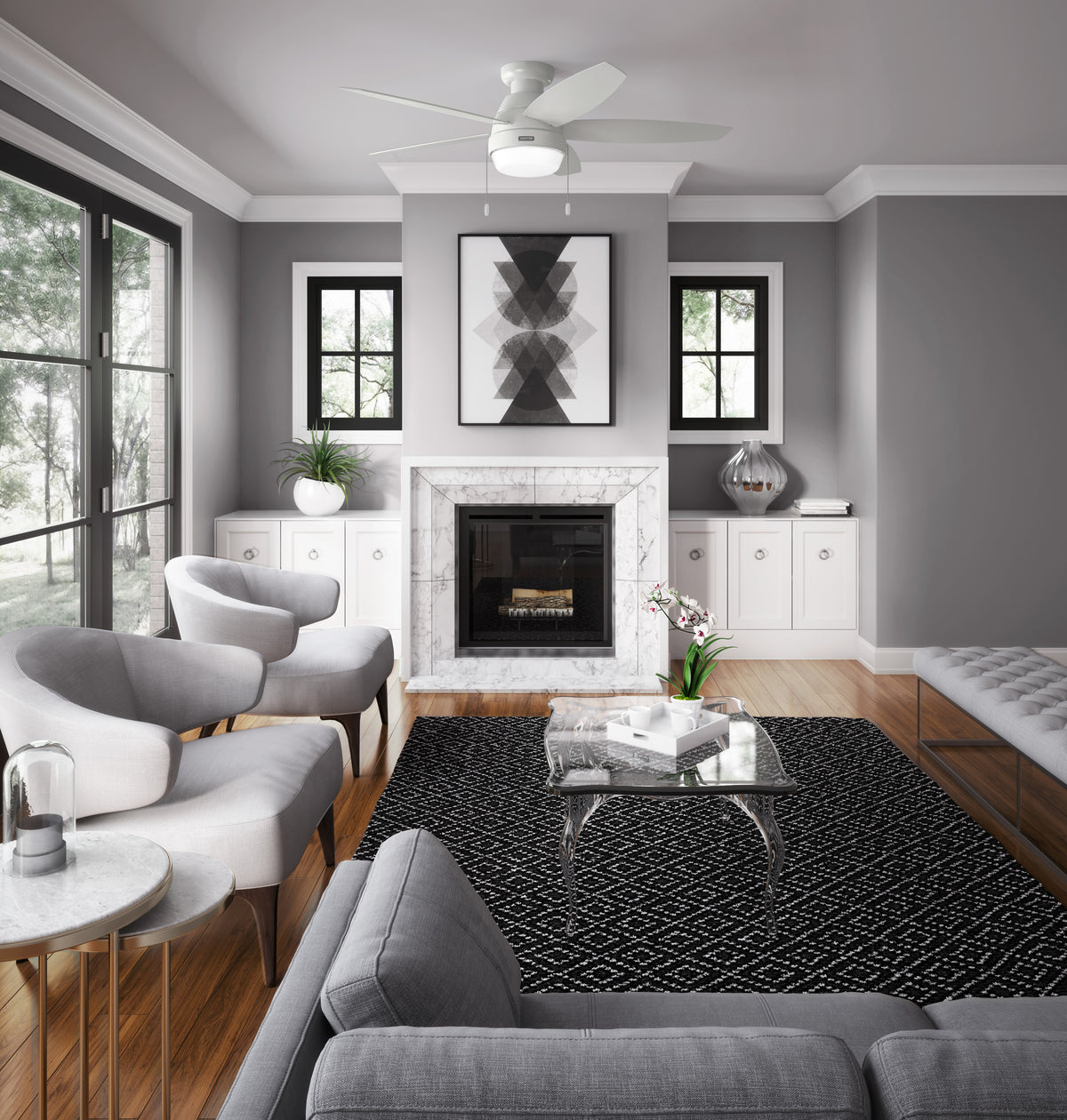52 inch Lilliana Fresh White Low Profile Ceiling Fan with LED Light Kit and Pull Chain