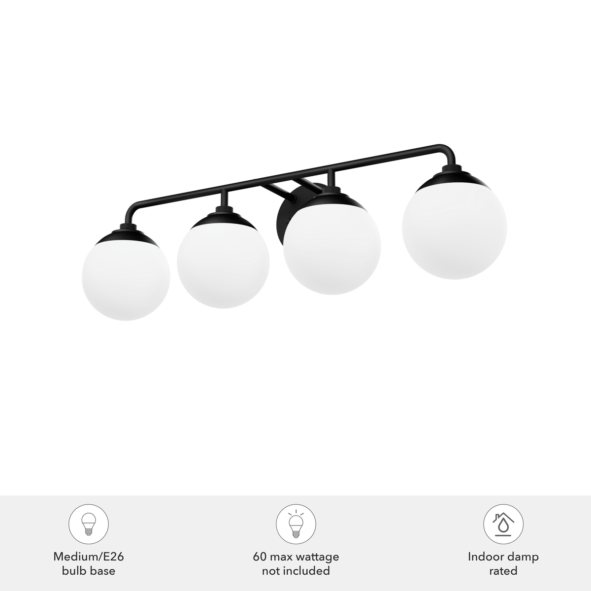 Hepburn 30-inch 4-light Matte Black Vanity Light with Cased White Glass