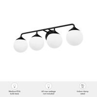 Hepburn 30-inch 4-light Matte Black Vanity Light with Cased White Glass