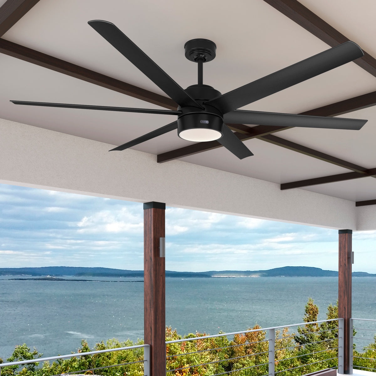 72 inch Solaria ENERGY STAR® Matte Black Damp Rated Ceiling Fan with LED Light Kit and Wall Control