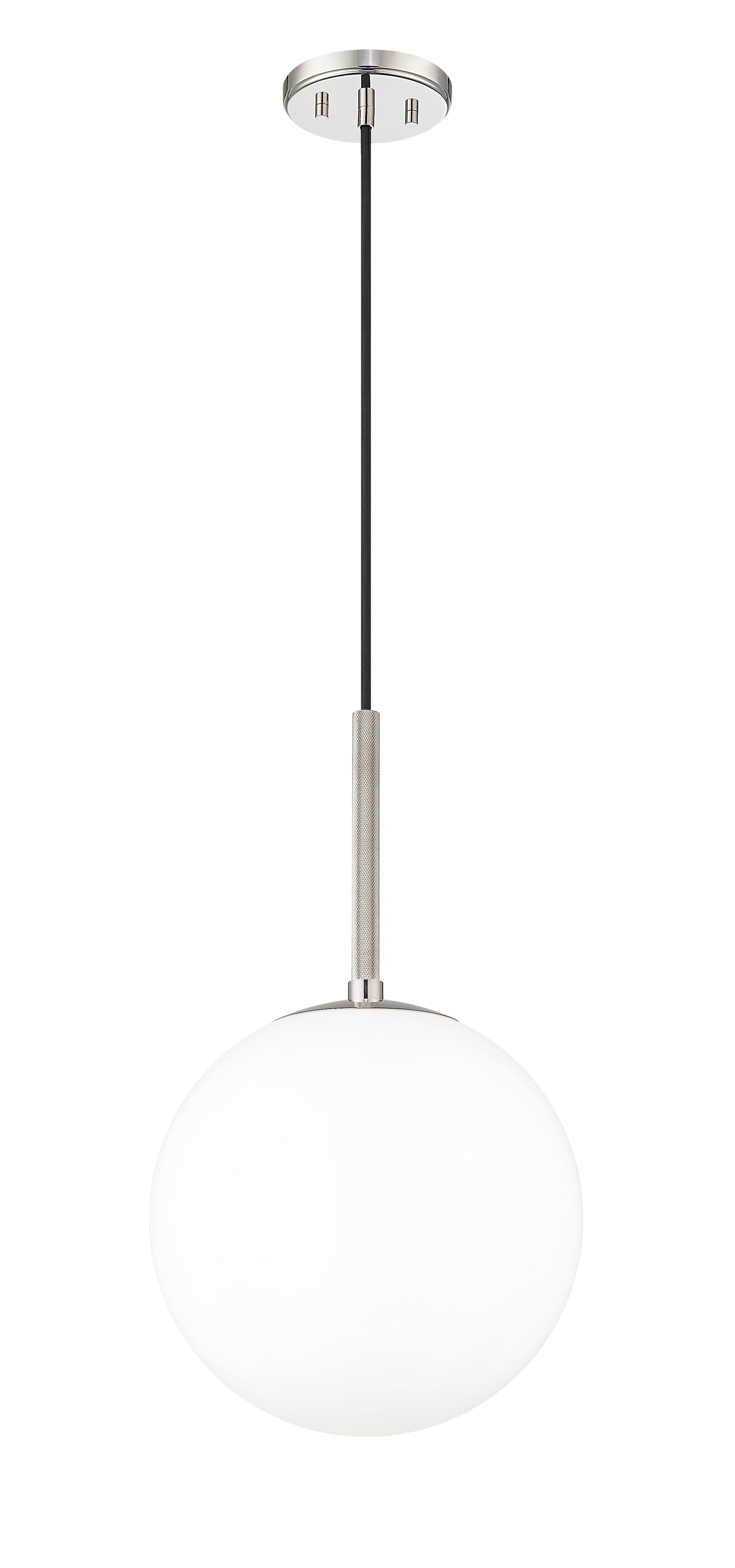 12-inch Kairo Polished Nickel 1-Light Shiny Opal Glass Pendant Light