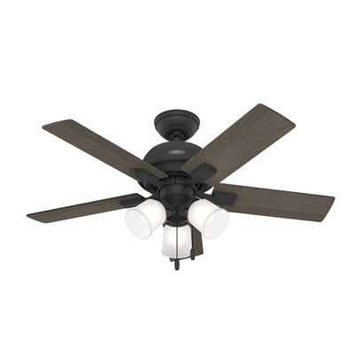 44 inch Crystal Peak Matte Black Ceiling Fan with LED Light Kit and Pull Chain