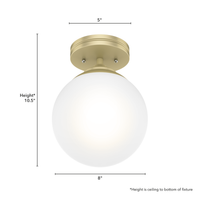 Hepburn 8-inch 1-light Modern Brass Semi-Flush Mount with Cased White Glass