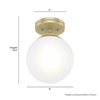 Hepburn 8-inch 1-light Modern Brass Semi-Flush Mount with Cased White Glass