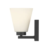 6.75-inch Strayhan Matte Black 1-Light White Frosted Glass Wall Sconce