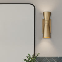 Zola 13.5-inch 2-light Luxe Gold Wall Sconce with Flat Matte Black Metal Shade