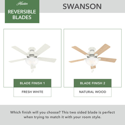 44 inch Swanson Fresh White Ceiling Fan with LED Light Kit and Pull Chain