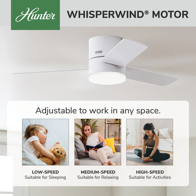 52 inch Minimus Fresh White Low Profile Ceiling Fan with LED Light Kit and Handheld Remote