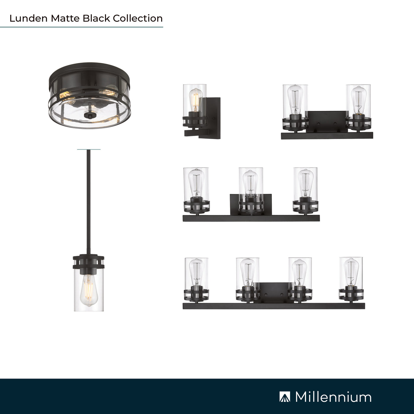 22'' Lunden Matte Black 3 Light Bath Vanity