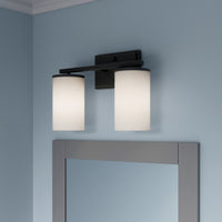 14-inch Verlana Matte Black 2-Light Etched White Glass Bathroom Vanity Light