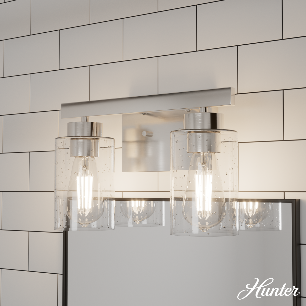 Hartland 13-inch 2-light Brushed Nickel Vanity Light with Seeded Glass