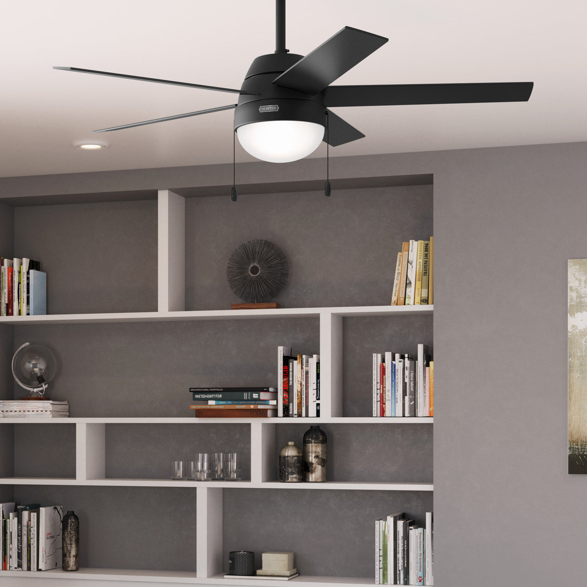 52 inch Anslee Matte Black Ceiling Fan with LED Light Kit and Pull Chain