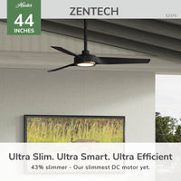 44 inch Zentech Wi-Fi ENERGY STAR® Matte Black Damp Rated Ceiling Fan with LED Light Kit and Handheld Remote