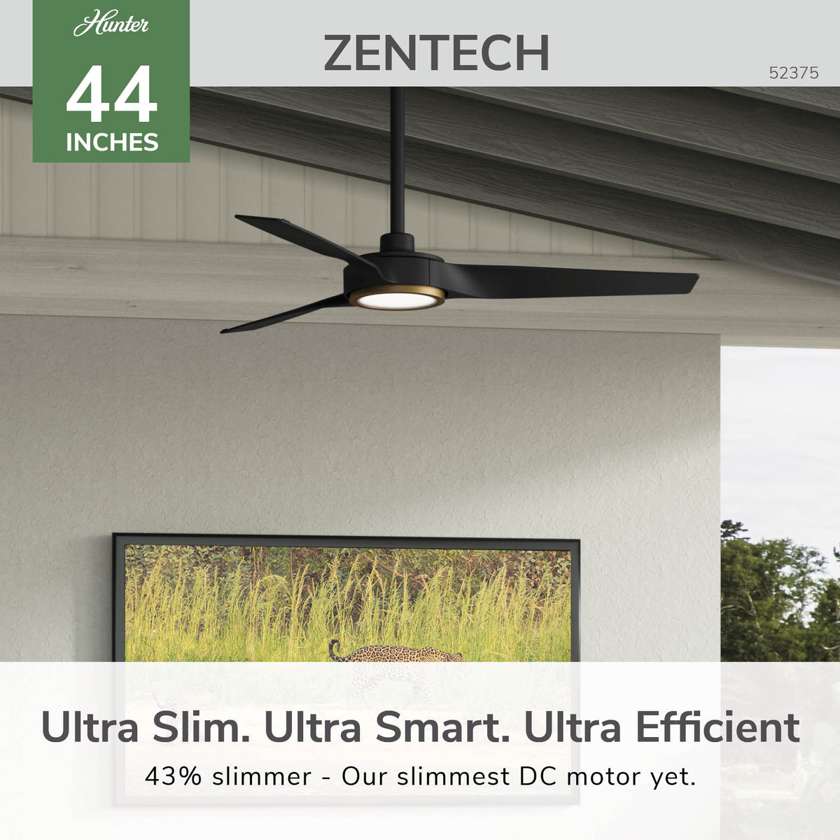 44 inch Zentech Wi-Fi ENERGY STAR® Matte Black Damp Rated Ceiling Fan with LED Light Kit and Handheld Remote