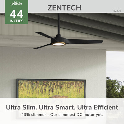 44 inch Zentech Wi-Fi ENERGY STAR® Matte Black Damp Rated Ceiling Fan with LED Light Kit and Handheld Remote