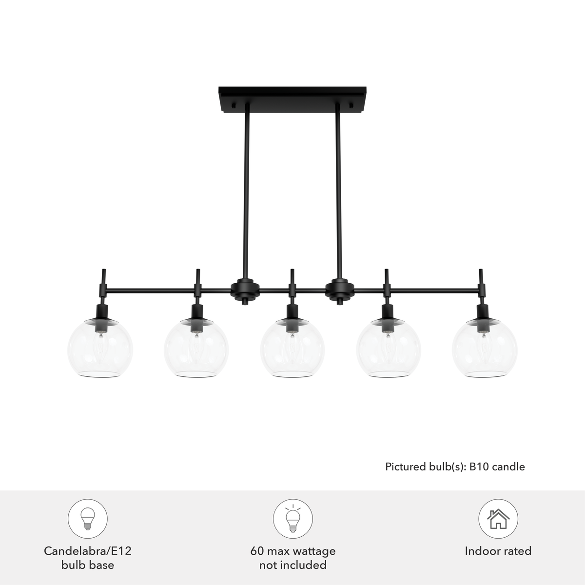 Xidane 42.25-inch 5-light Matte Black Linear Chandelier with Clear Glass