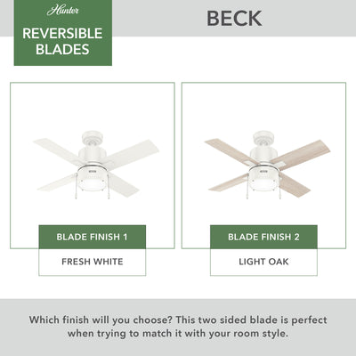 42 inch Beck Fresh White Ceiling Fan with LED Light Kit and Pull Chain