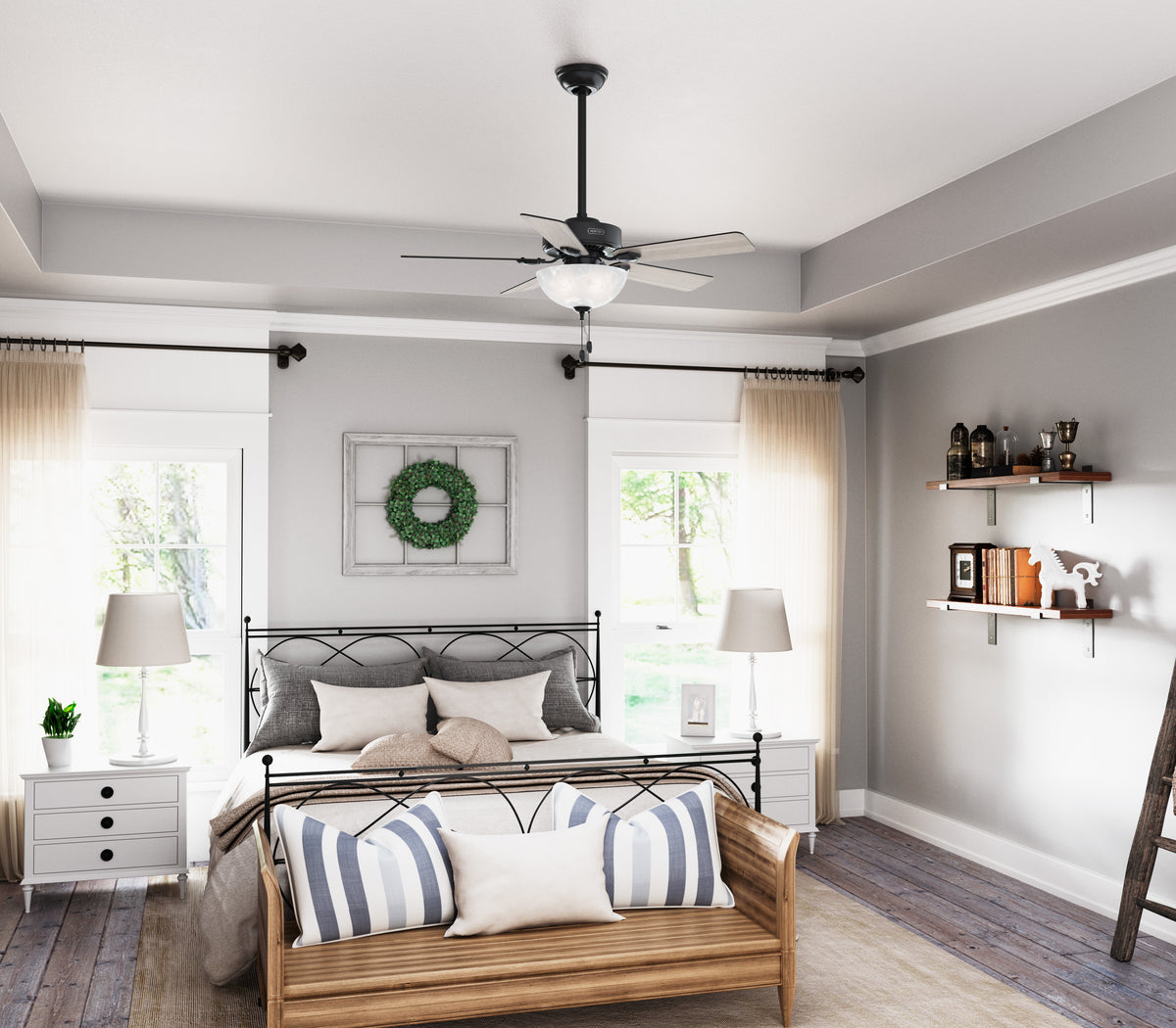 44 inch Swanson ENERGY STAR® Matte Black Ceiling Fan with LED Light Kit and Pull Chain