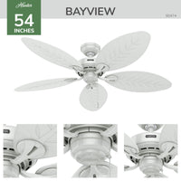 54 inch Bayview White Damp Rated Ceiling Fan and Pull Chain