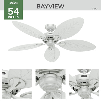 54 inch Bayview White Damp Rated Ceiling Fan and Pull Chain