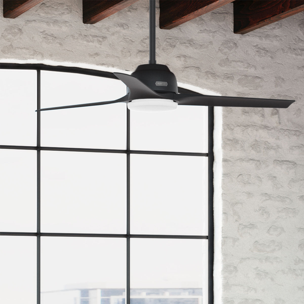 52 inch Gallegos Matte Black Damp Rated Ceiling Fan with LED Light Kit and Wall Control