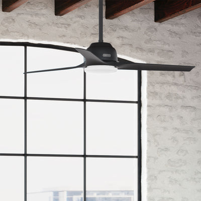 52 inch Gallegos Matte Black Damp Rated Ceiling Fan with LED Light Kit and Wall Control