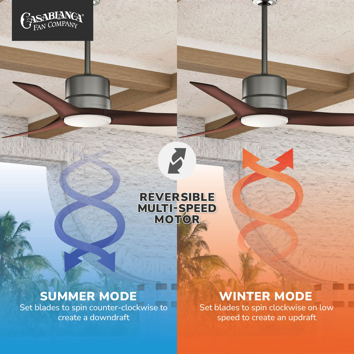 Casablanca 52 inch Piston Brushed Slate Damp Rated Ceiling Fan with LED Light Kit and Handheld Remote