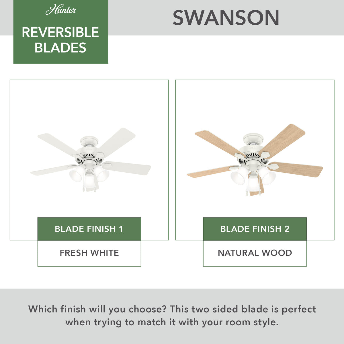 44 inch Swanson Fresh White Ceiling Fan with LED Light Kit