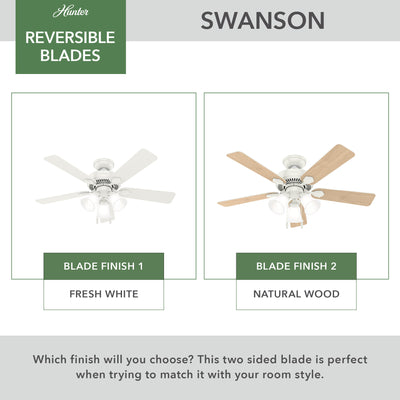44 inch Swanson Fresh White Ceiling Fan with LED Light Kit