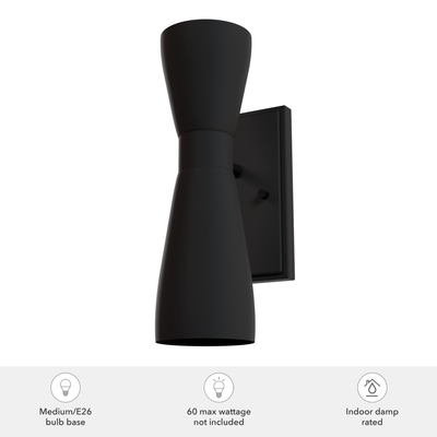 Zola 13.5-inch 2-light Matte Black Wall Sconce with Matte Black Metal Shade