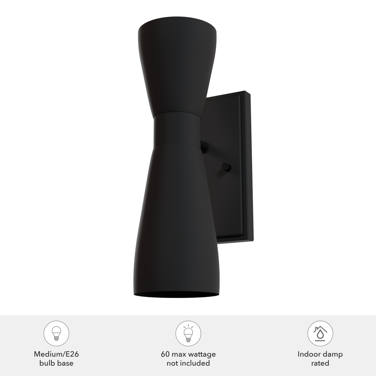Zola 13.5-inch 2-light Matte Black Wall Sconce with Matte Black Metal Shade