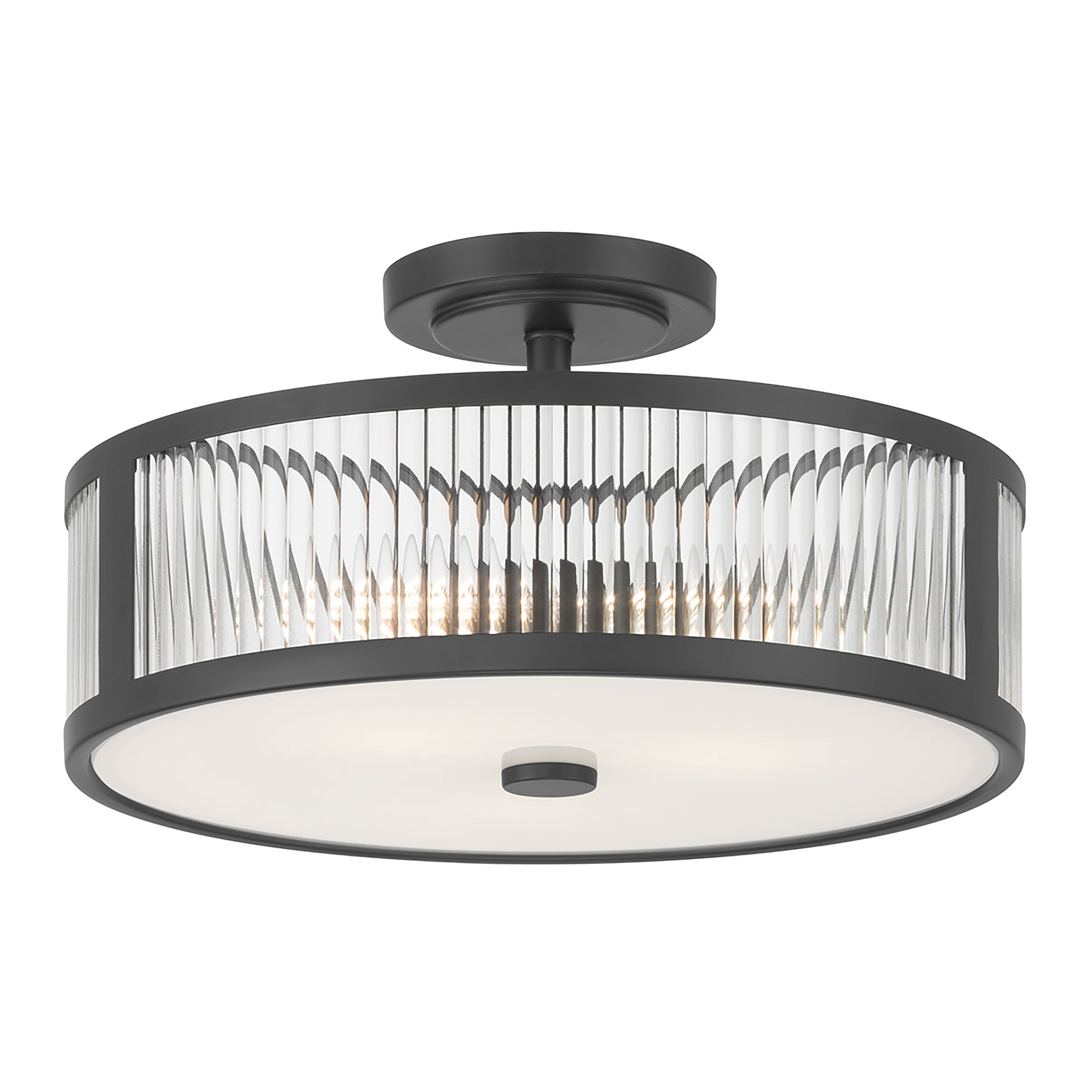 8.75'' Ardezia Matte BlackClear Ribbed 3 Light Semi-Flush Mount