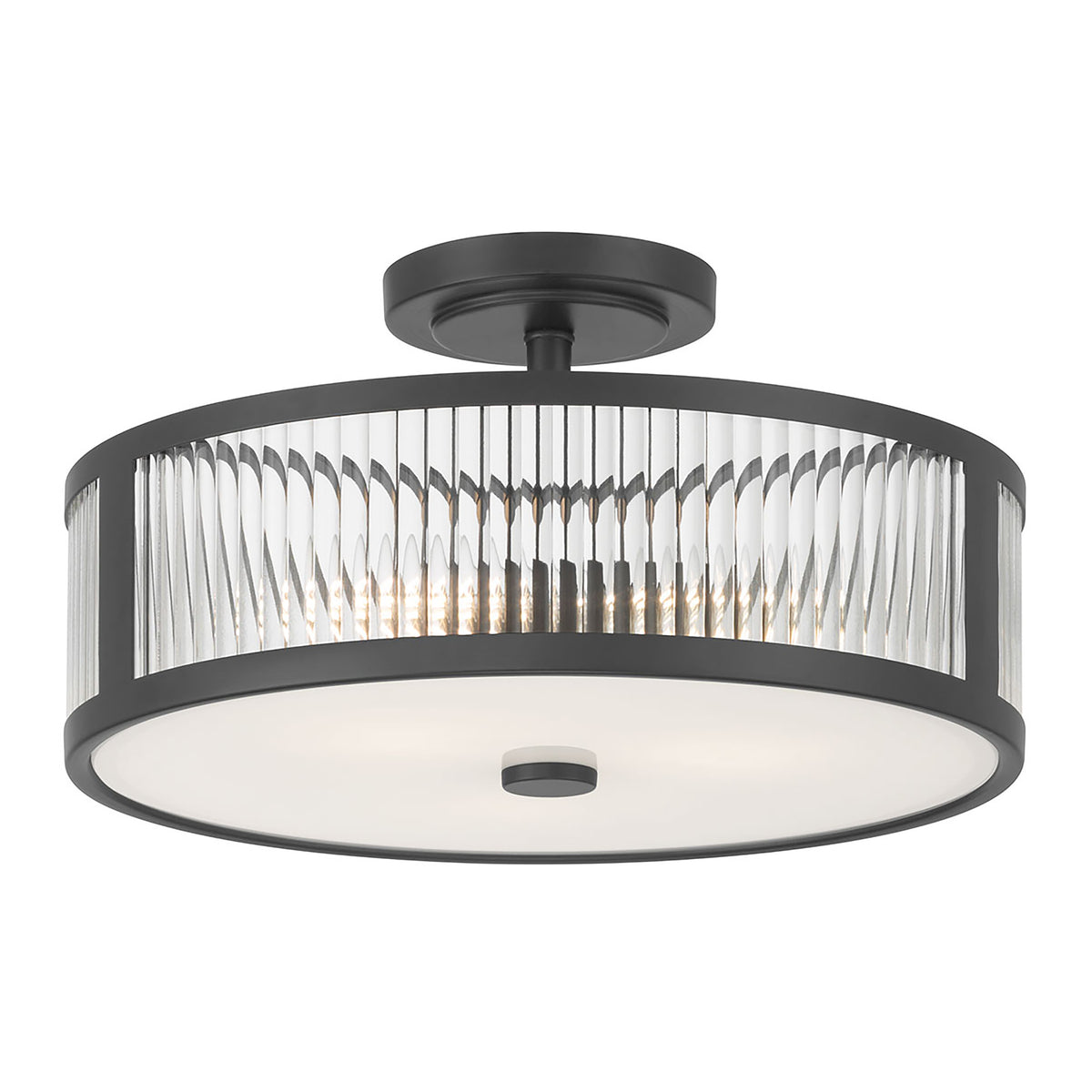 8.75'' Ardezia Matte BlackClear Ribbed 3 Light Semi-Flush Mount