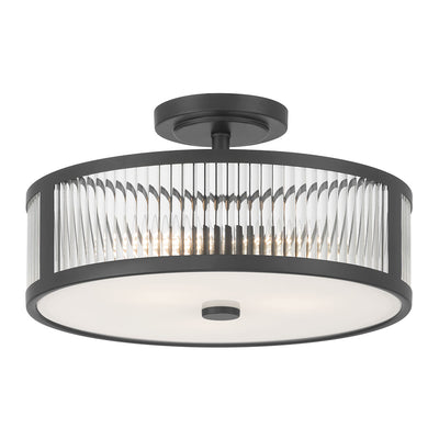 8.75'' Ardezia Matte BlackClear Ribbed 3 Light Semi-Flush Mount