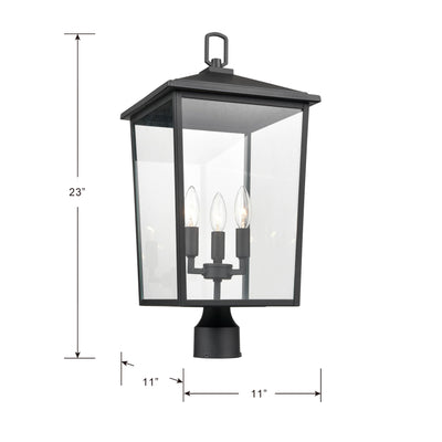 23'' Fetterton Powder Coated Black 3 Light Post Lantern