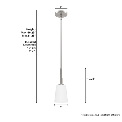 Nolita 5-inch 1-light Brushed Nickel Pendant with Cased White Glass