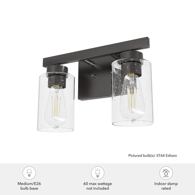 Hartland 13-inch 2-light Noble Bronze Vanity Light with Seeded Glass