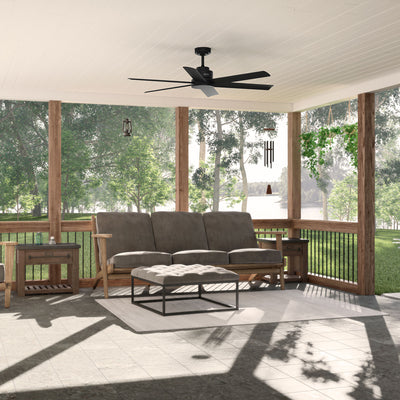 60 inch Kennicott ENERGY STAR® Matte Black Damp Rated Ceiling Fan and Handheld Remote