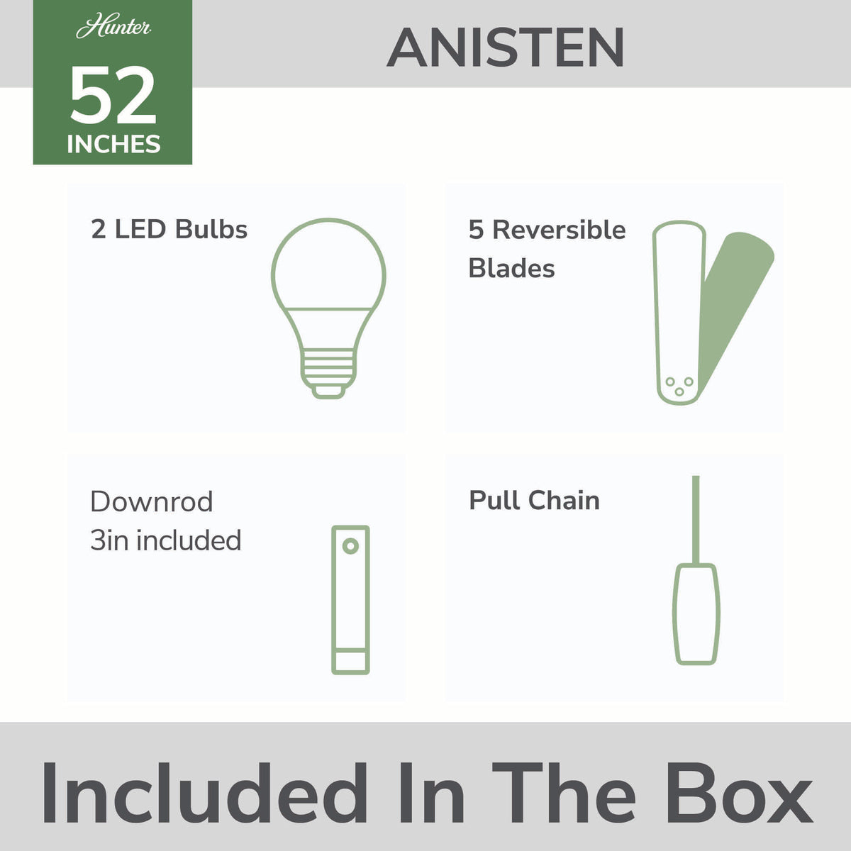 52 inch Anisten Brushed Nickel Ceiling Fan with LED Light Kit and Pull Chain