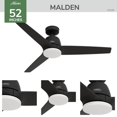 52 inch Malden Matte Black Ceiling Fan with LED Light Kit and Handheld Remote